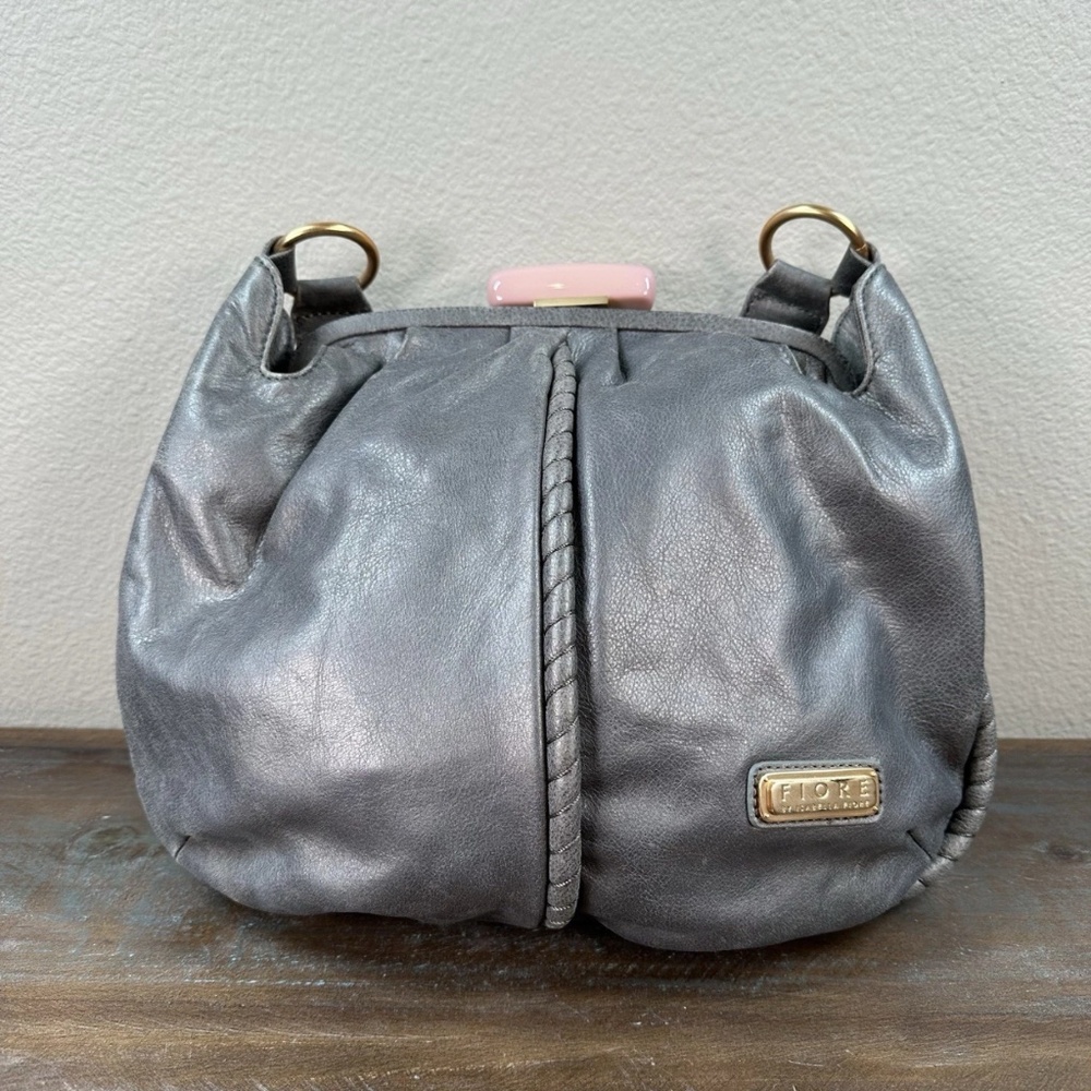 Isabella Fiore Grey Pink LORI Leather Top Lock bag